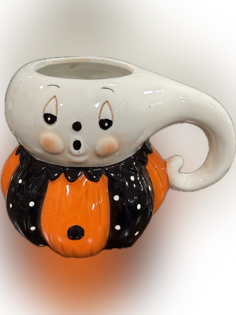 Johanna Parker Halloween Pumpkin Ghost Ceramic Mug - Orange & Black